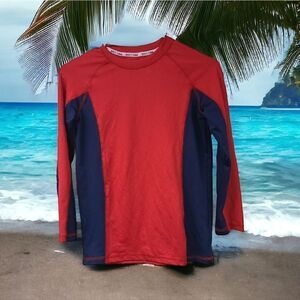 Spicy Tuna Youth XL Red/Blue Long Sleeve Swim Rash Guard UPF 50 Sun Protection